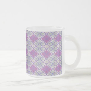 CANECA DE CAFÉ VIDRO JATEADO CANECA DE VIDRO FROSTED COM TRICÔ ARGYLE LILÁS