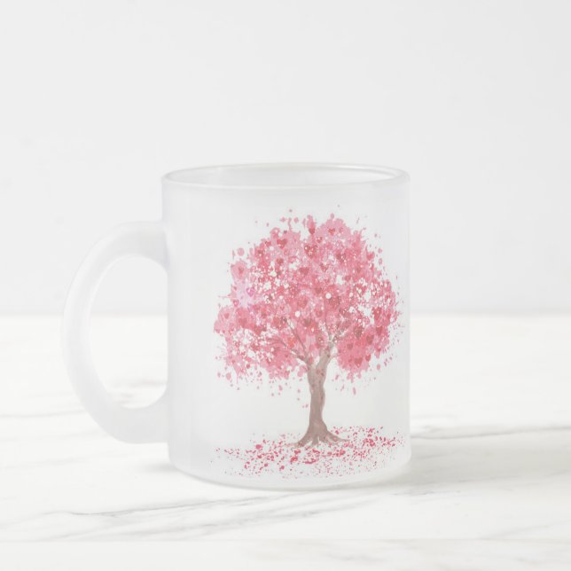 Caneca De Café Vidro Jateado Caneca do vidro de fosco da flor de cerejeira (Esquerda)