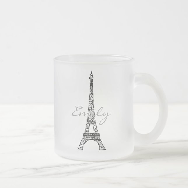 Caneca De Café Vidro Jateado Caneca do vidro de fosco da torre Eiffel (Direita)