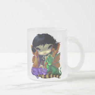 Caneca De Café Vidro Jateado "Caneca dois Dragonlings bonito"