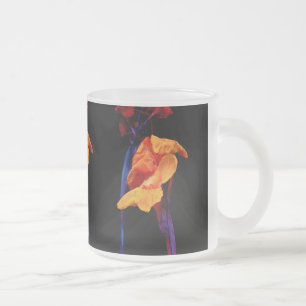 Caneca De Café Vidro Jateado Canna Lily em Preto com Azul