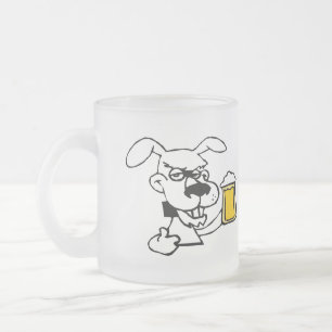 Caneca De Café Vidro Jateado Cão Bebendo Cerveja