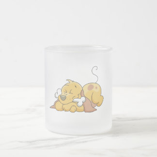 Caneca De Café Vidro Jateado Cão feliz com camiseta e presentes do osso