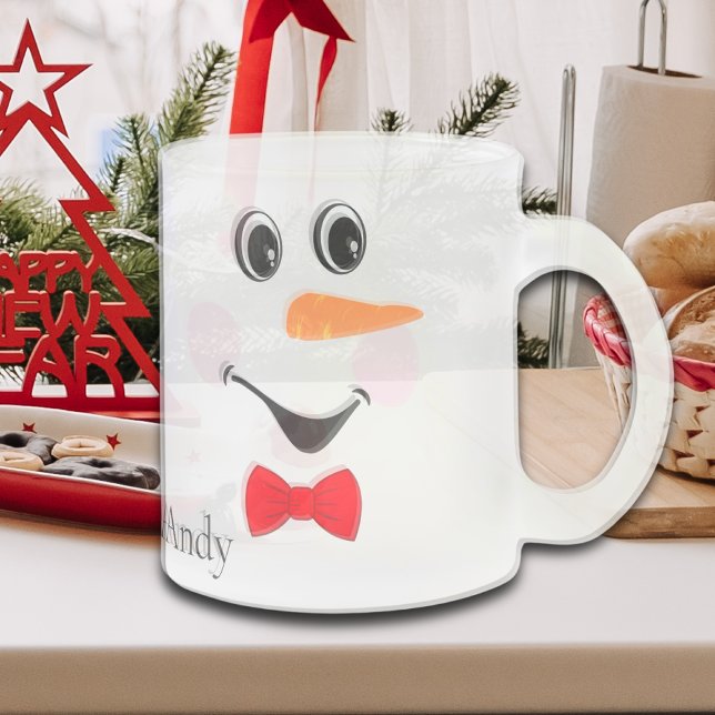 Caneca De Café Vidro Jateado Cara de Snowman Personalizado Moderno e Bonito (Criador carregado)