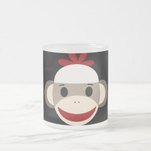 Caneca De Café Vidro Jateado Cara de sorriso bonito do macaco da peúga no pret
