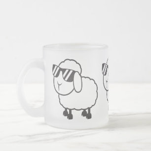 Caneca De Café Vidro Jateado Carneiros brancos em desenhos animados dos óculos