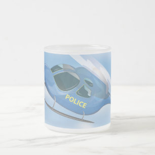 Caneca De Café Vidro Jateado Carro de Polícia e helicóptero