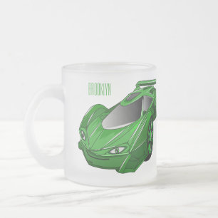 Caneca De Café Vidro Jateado Carro desportivo verde com ilustração aerofoil