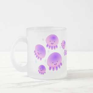 Caneca De Café Vidro Jateado Cartografia de medusa-púrpura-rosa-branca kawaii