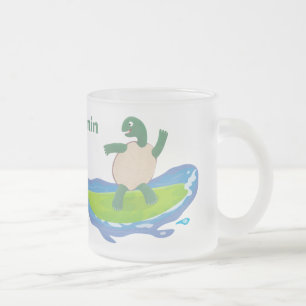 Caneca De Café Vidro Jateado Cartografia de surfe de tartaruga engraçada