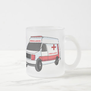 Caneca De Café Vidro Jateado Cartoon de ambulância vermelha