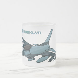 Caneca De Café Vidro Jateado Cartoon de avião de combate militar