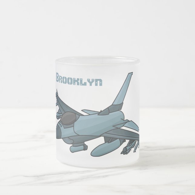 Caneca De Café Vidro Jateado Cartoon de avião de combate militar (Centro)