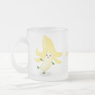 Caneca De Café Vidro Jateado Cartoon de banana kawaii