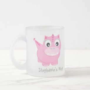 Caneca De Café Vidro Jateado Cartoon de Dino Kawaii, cor-de-rosa