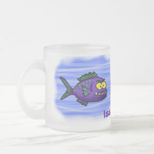 Caneca De Café Vidro Jateado Cartoon de peixe Piranha