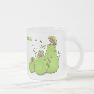 Caneca De Café Vidro Jateado Cartoon de plantas carnívoras verdes e engraçadas