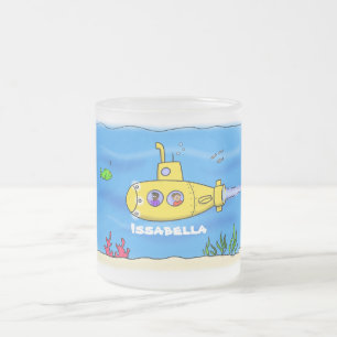 Caneca De Café Vidro Jateado Cartoon submarino feliz
