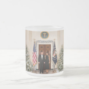 Caneca De Café Vidro Jateado Casa Branca de Natal de Donald & Melania Trump
