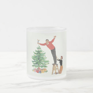 Caneca De Café Vidro Jateado Casal Vintage de 1950 Feliz Natal
