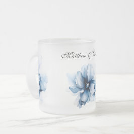 Caneca De Café Vidro Jateado Casamento de Flores de Marinho Azul Elegante Dusty