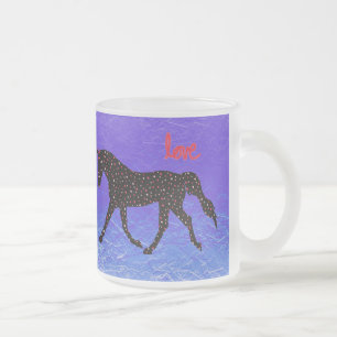 Caneca De Café Vidro Jateado Cavalo, amor e corações