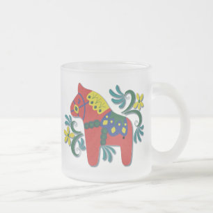 Caneca De Café Vidro Jateado Cavalo colorido de Dala do sueco