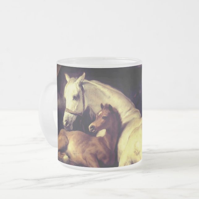 Caneca De Café Vidro Jateado Cavalos de Landseer (Frente Esquerda)