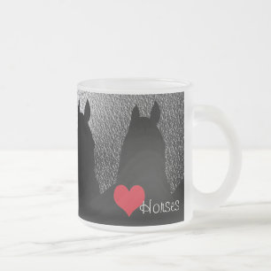 Caneca De Café Vidro Jateado Cavalos do Coração I Coração Vermelho (metálico pr
