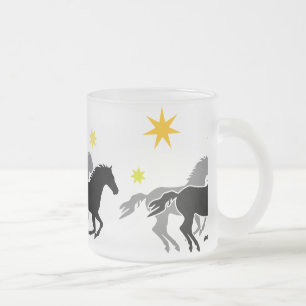 Caneca De Café Vidro Jateado  Cavalos e Estrelas   Horses and Stars