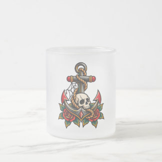 Caneca De Café Vidro Jateado Caveira e Âncora
