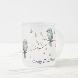 Caneca De Café Vidro Jateado Celebração Rustic Woodland Love Birds