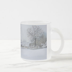 Caneca De Café Vidro Jateado cena de neve no inverno no natal