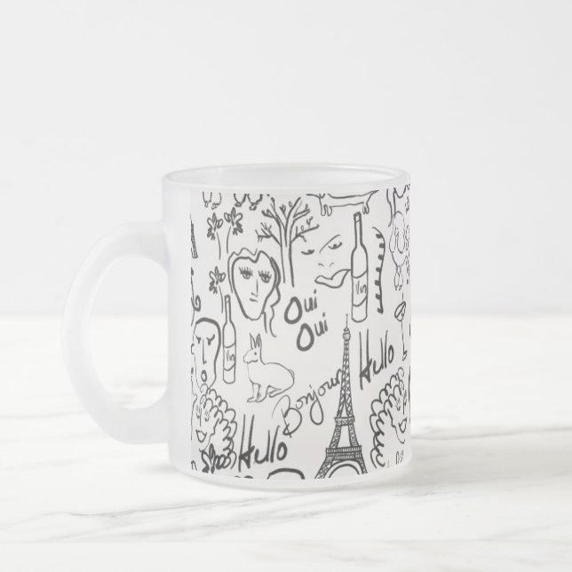 Caneca De Café Vidro Jateado Cena de Paris Preta e Linha Branca Desenhando Mug (Esquerda)