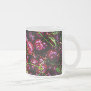 Caneca De Café Vidro Jateado Cerejas
