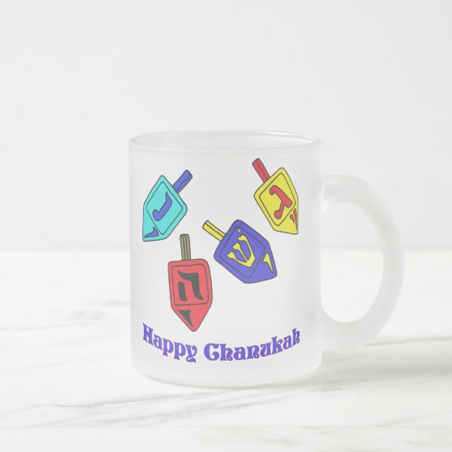 Caneca De Café Vidro Jateado Chanukah Dreidels (Direita)