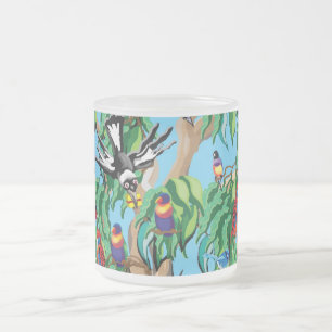 Caneca De Café Vidro Jateado Cheio de árvores de aves australianas