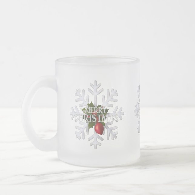 Caneca De Café Vidro Jateado Christmas Snowflake And Shy Red Berry (Esquerda)