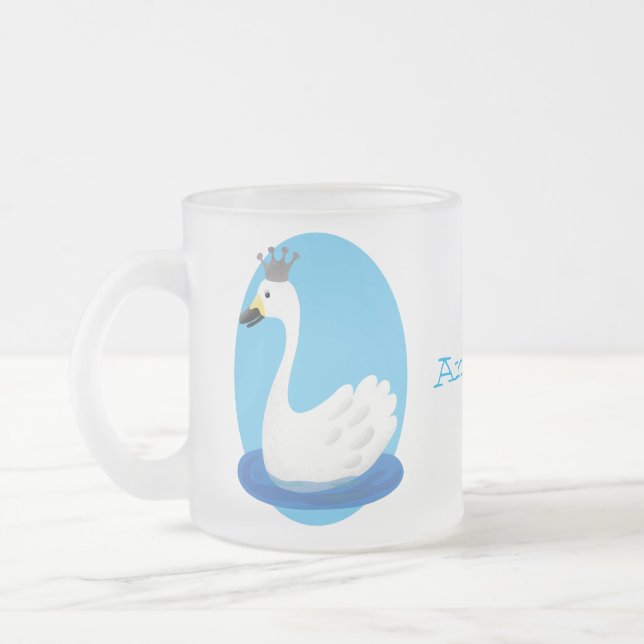Caneca De Café Vidro Jateado Cisne branco bonito com desenho animado (Esquerda)