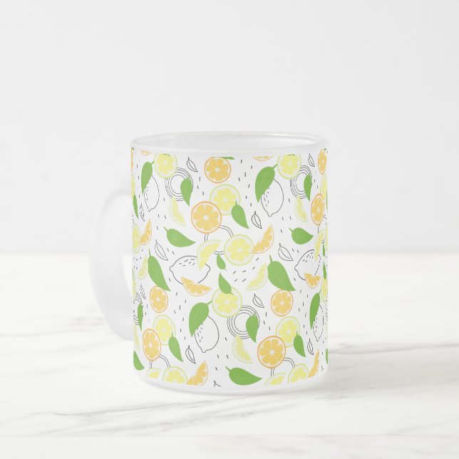 Caneca De Café Vidro Jateado Citrus Fruits Lemon Orange Modern. (Frente Esquerda)