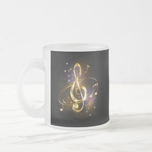 Caneca De Café Vidro Jateado Clave de Sol Musical de Ouro