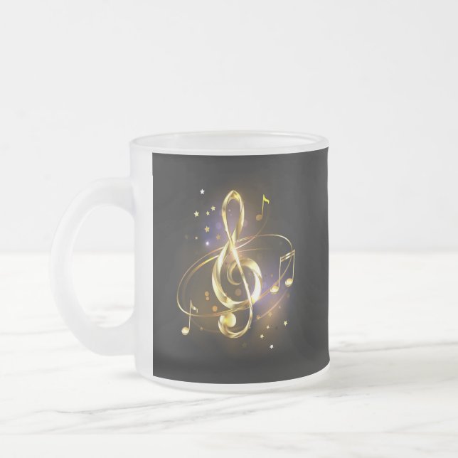 Caneca De Café Vidro Jateado Clave de Sol Musical de Ouro (Esquerda)