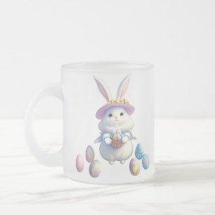 Caneca De Café Vidro Jateado Coelhinho de Páscoa bonito 01