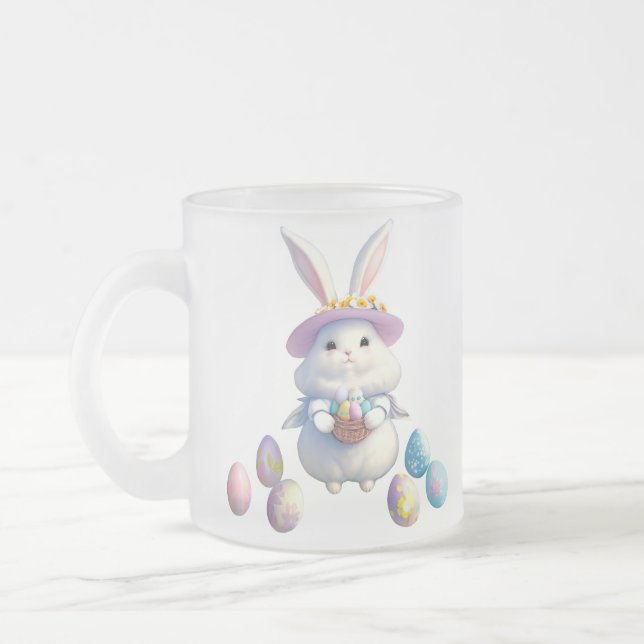 Caneca De Café Vidro Jateado Coelhinho de Páscoa bonito 01 (Esquerda)