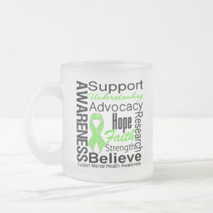 Caneca De Café Vidro Jateado Colagem - consciência da saúde mental