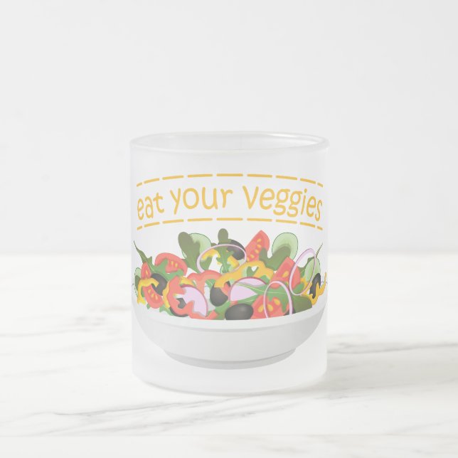 Caneca De Café Vidro Jateado Coma seus vegetais Cite salada fresca misturar tig (Centro)