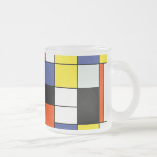 Caneca De Café Vidro Jateado Composição A de Piet Mondrian - Arte Moderna Abstr