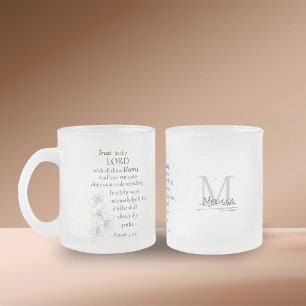 Caneca De Café Vidro Jateado Confiança no Lorde Bíblia Verse Floral Personaliza