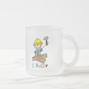 Caneca De Café Vidro Jateado Construção Eu Construo Camisetas e Presentes