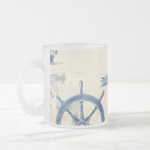 Caneca De Café Vidro Jateado Copo de Vidro com Elementos Marinhos
